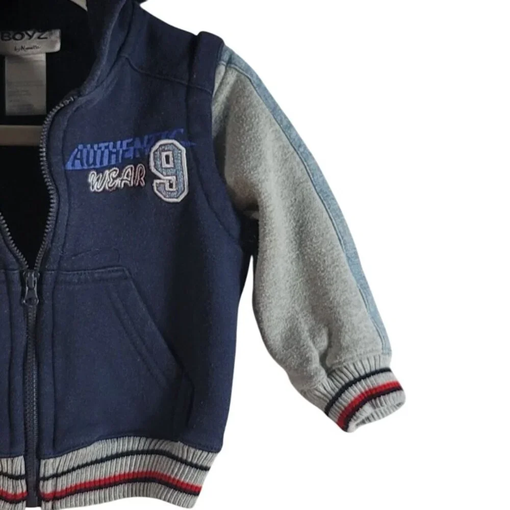 Boyz Wear by Nannette Varsity Jacket Blue Size 18M Hood Full Zip 2 in 1 Vest